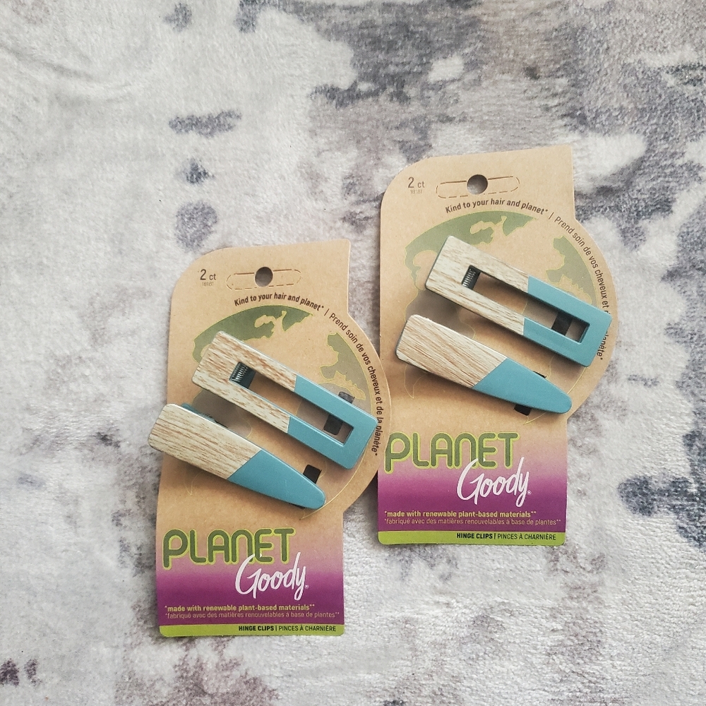 Planet Goody Hinge Hair Clips in Blue and Wood Design